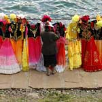 This is what the Chinese tourists do at Heaven Lake - they dress up in minority dancing costumes and have their photographs taken