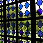 Blue decorative window panels, Suzhou garden