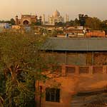 A panoramic sunset view of Taj Ganj, the seedy area immediately south of the Taj also from the rooftop restaurant