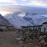 Monastery near Everest Base Camp ... the North Face of Everest is obscured by clouds