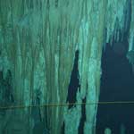 Looks just like some stalactites, except that it's underwater. The string has arrows telling you where the exit is if inconsiderate divers kick up the silt.